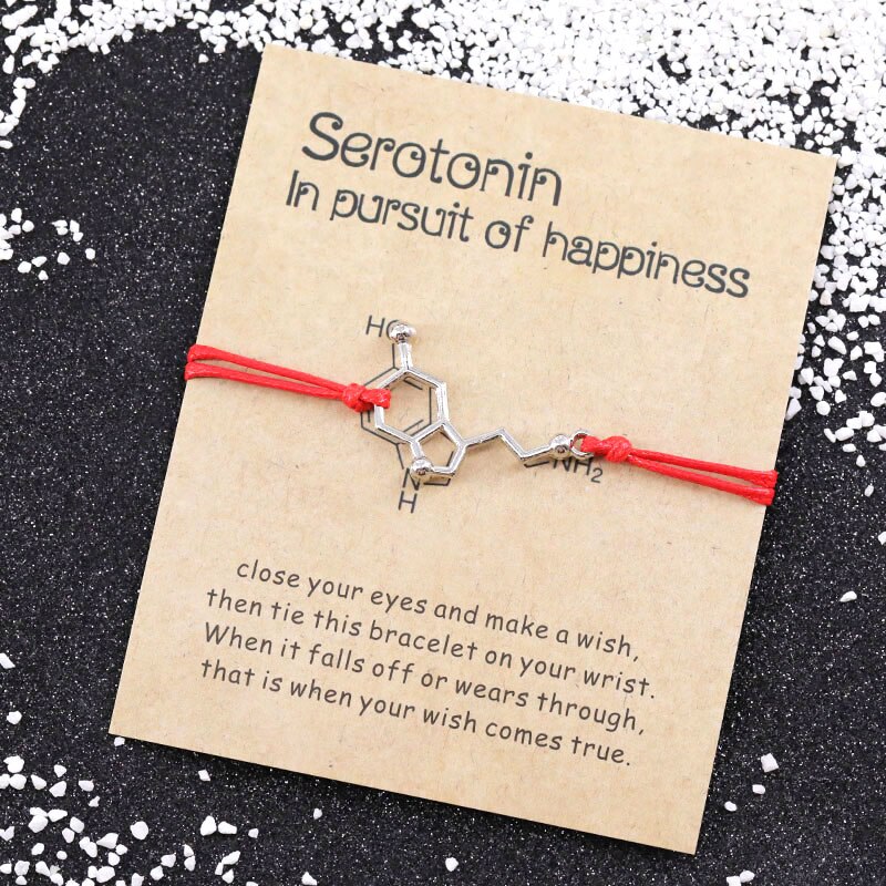 Serotonine wensarmband, serotonine molecuul armbanden, chemische formule 5- , ht charm, dna armband, verpleegster sieraden, vriendschapsarmband: Rood