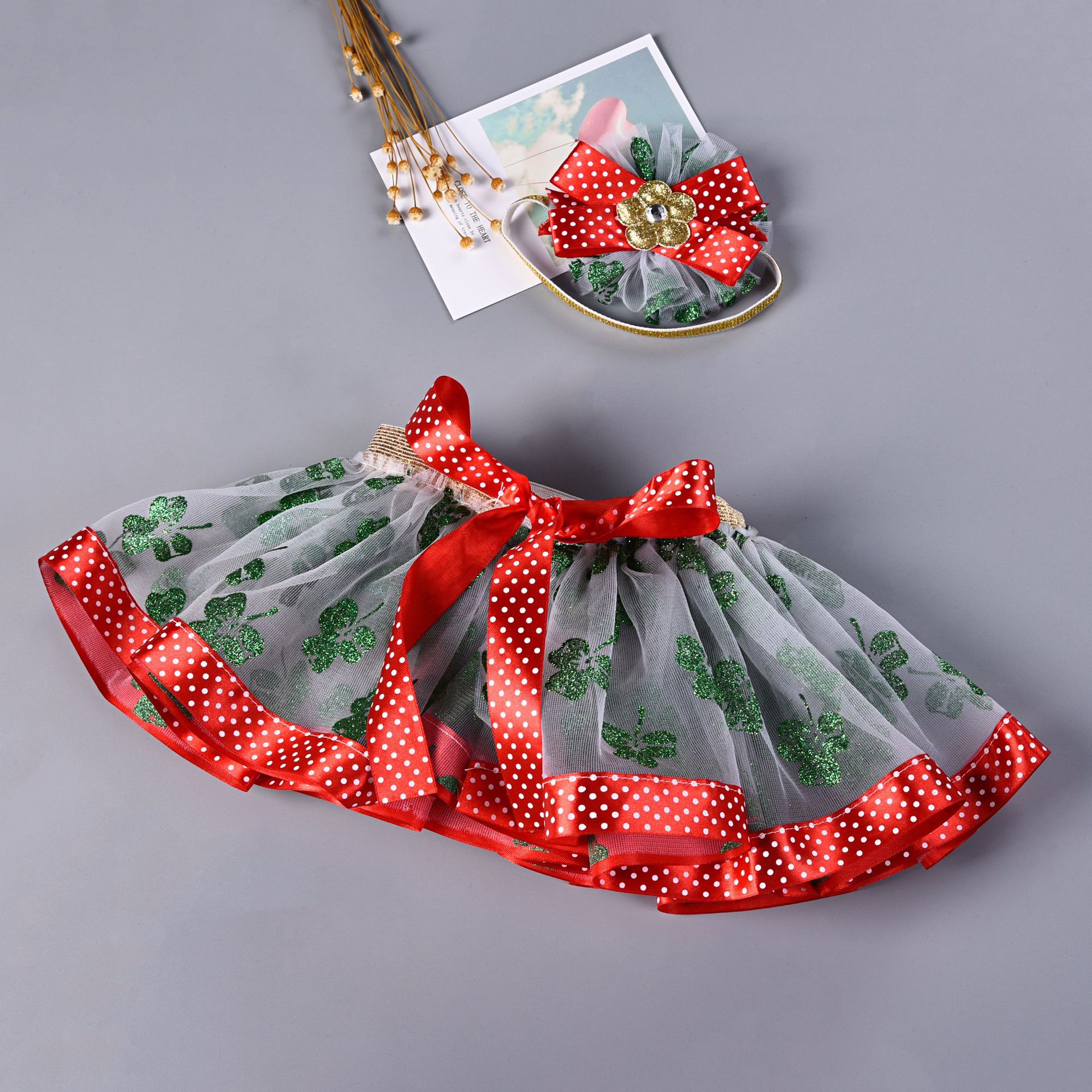 Novas crianças tutu fita saia crianças malha folha saia da menina de natal princesa saia crianças tutu saia sk19009