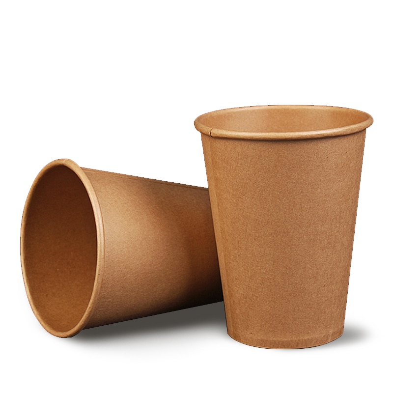 100Pcs Papier Koffiekopje Wegwerp Papier Cup Met Deksel Cover Eco Vriendelijke Thee Cups Party Drinken Accessoires Hout Kleur cups