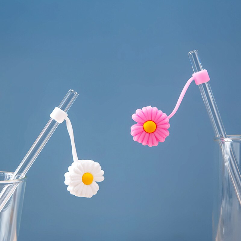 Bouchon de paille en Silicone, capuchon anti-poussière, tasse à boire réutilisable, accessoires de paille en verre, bouchon de dessin animé, couvercle de tête d'aspiration, mignon universel