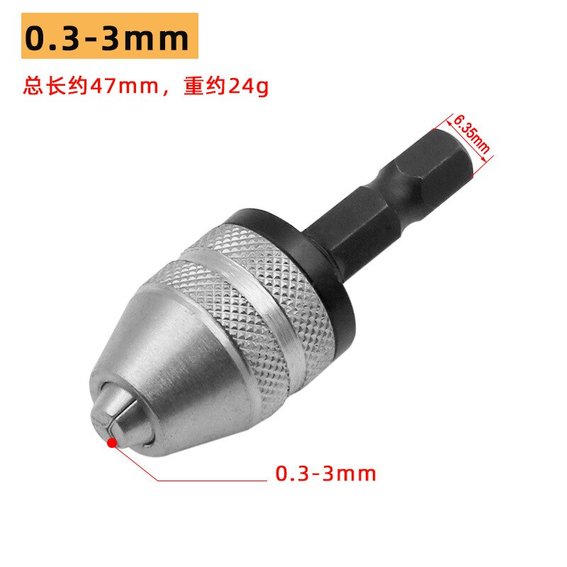 Mini Keyless Drill Chuck 0.3-8mm Self-Tighten Electric Drill Bits Collet Fixture Tools 1/4" Hex Shank Quick Change Converte: 0.3-3mm sliver