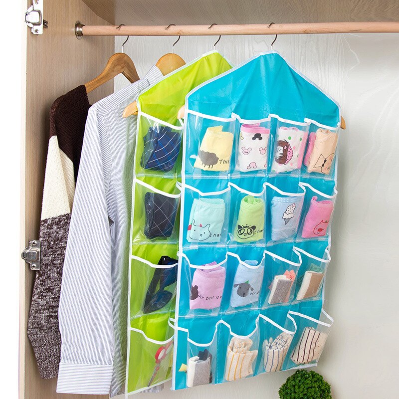 16 Grid Foldable Wardrobe Wall Door Back Hanging Bag Underwear Sock Tie Hanging Shoe Storage Clothes Organizer Sundries Pouch