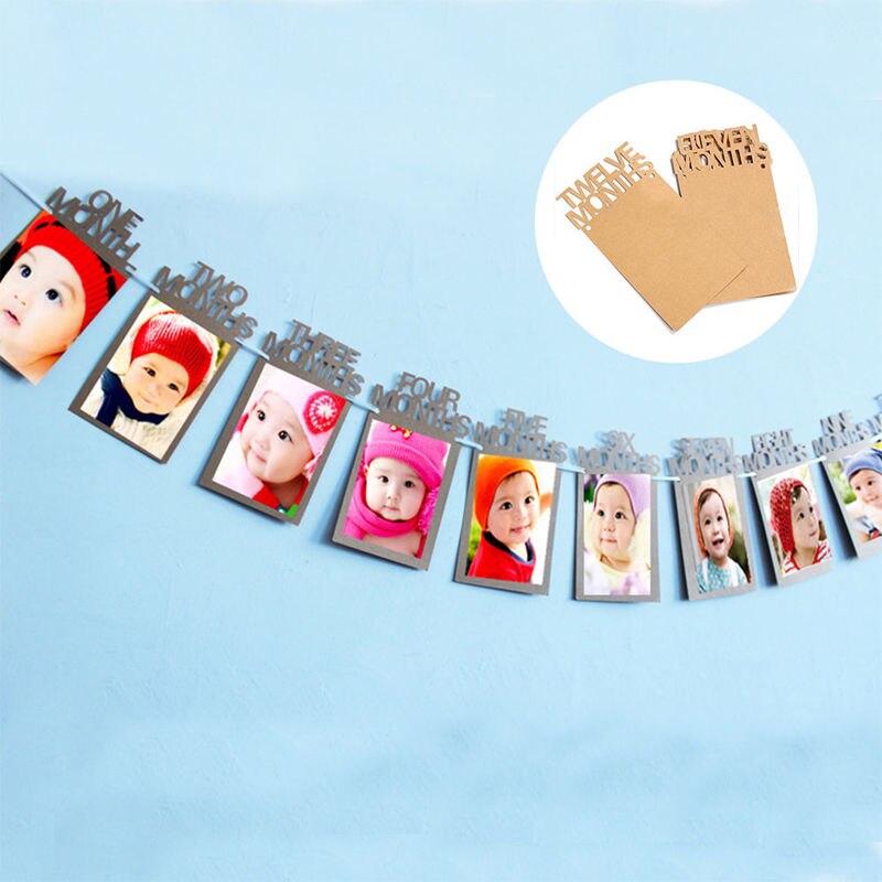 12 kaarten voor 12 maanden, slinger voor een babyfeestje, foto, fotobanner voor 1st verjaardagen, decoratie voor een babyfeestje, huisdecoratie