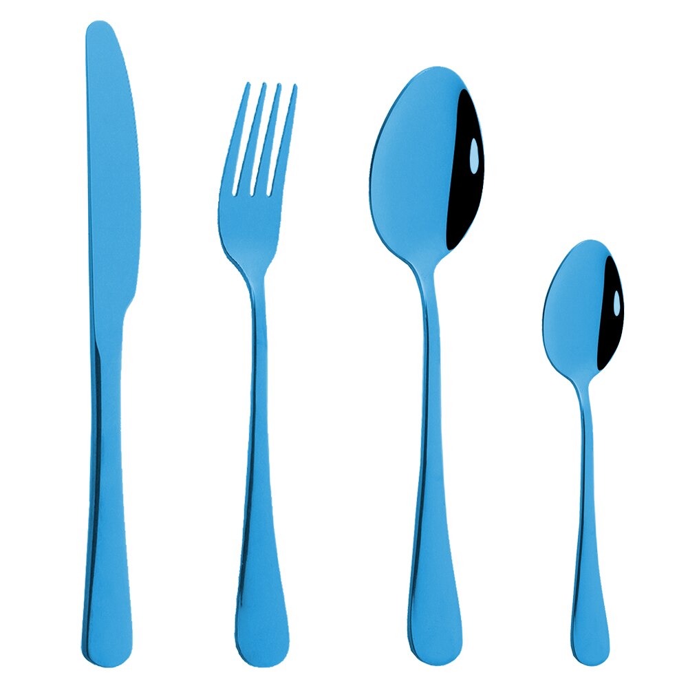 Couverts de cuisine en or blanc, 4 pièces, argenterie, service de table en acier inoxydable, service de table, couteau, fourchette, cuillère: Blue