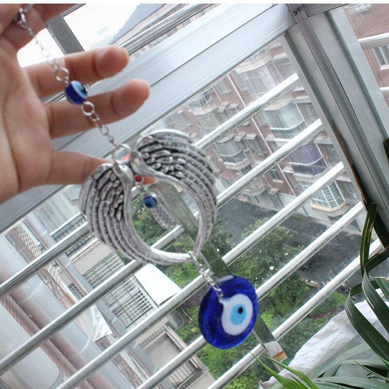 Colgante de ojos azules con alas de Ángel turco para pared de coche, decoración interior para el hogar y el jardín, 1 unidad