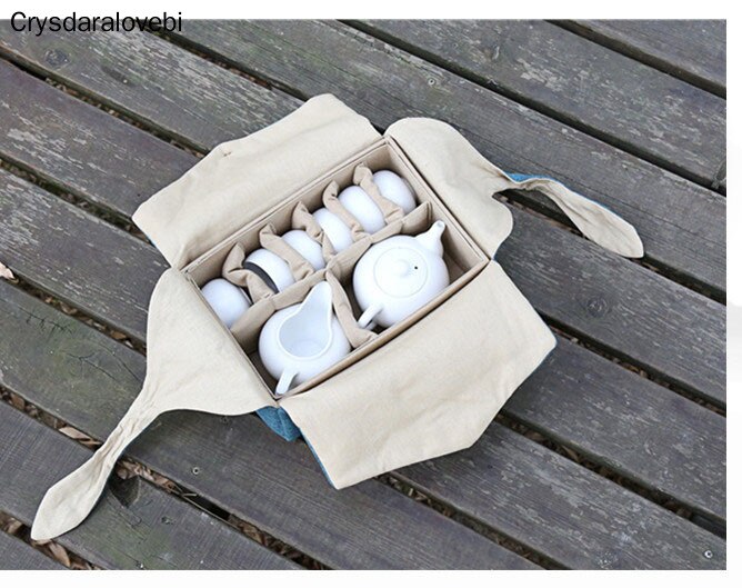 Borsa Da Viaggio Portatile In Lino Per Servizio Da Tè - Contiene 2 Teiere E 2/4/6 Tazze, Design Con Fibbia, Grigio Chiaro (4 Griglie) - 4