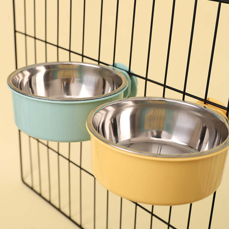 Dog colorful Bowl anti-tip Fixed Hanging Dog Bowl Dog Cage Stainless Steel Drinking Bowl Pet Bowl Pet Supplies