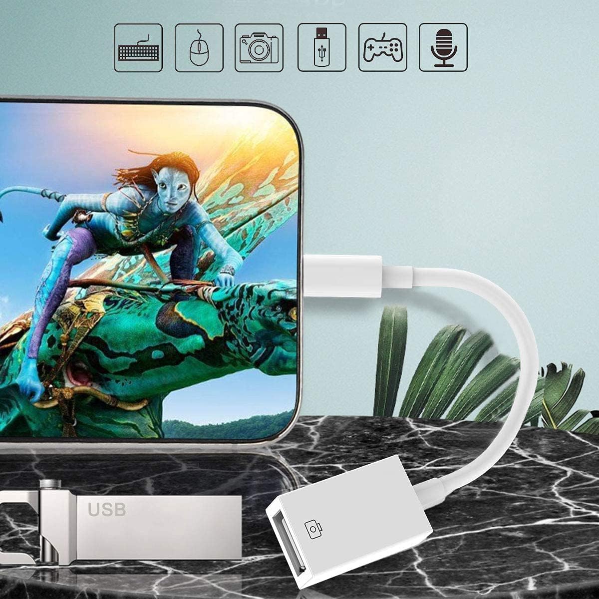 Lightning Female to USB OTG Cable Camera Adapter for Select iPhone iPad Models Car Connectivity Support Camera Connection