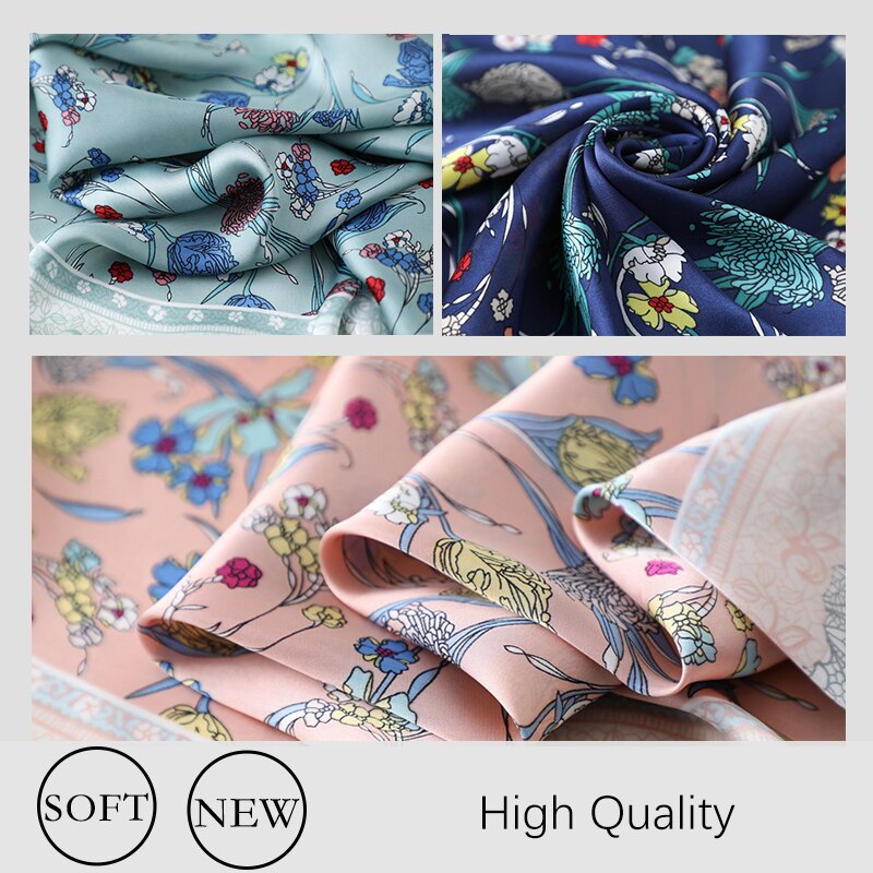Skjerf til damer silke firkantet hode pakke inn hals hals skjerf kvinner foulard sjal lommetørkle blomstertrykk bandana