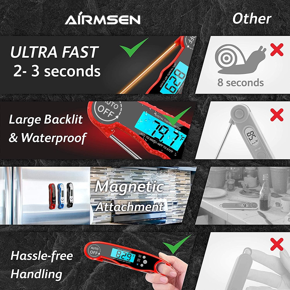 AIRMSEN Termómetro Digital para alimentos, termómetro de cocina, sonda de cocción de carne, agua, leche, barbacoa, horno electrónico, herramientas de cocina impermeables