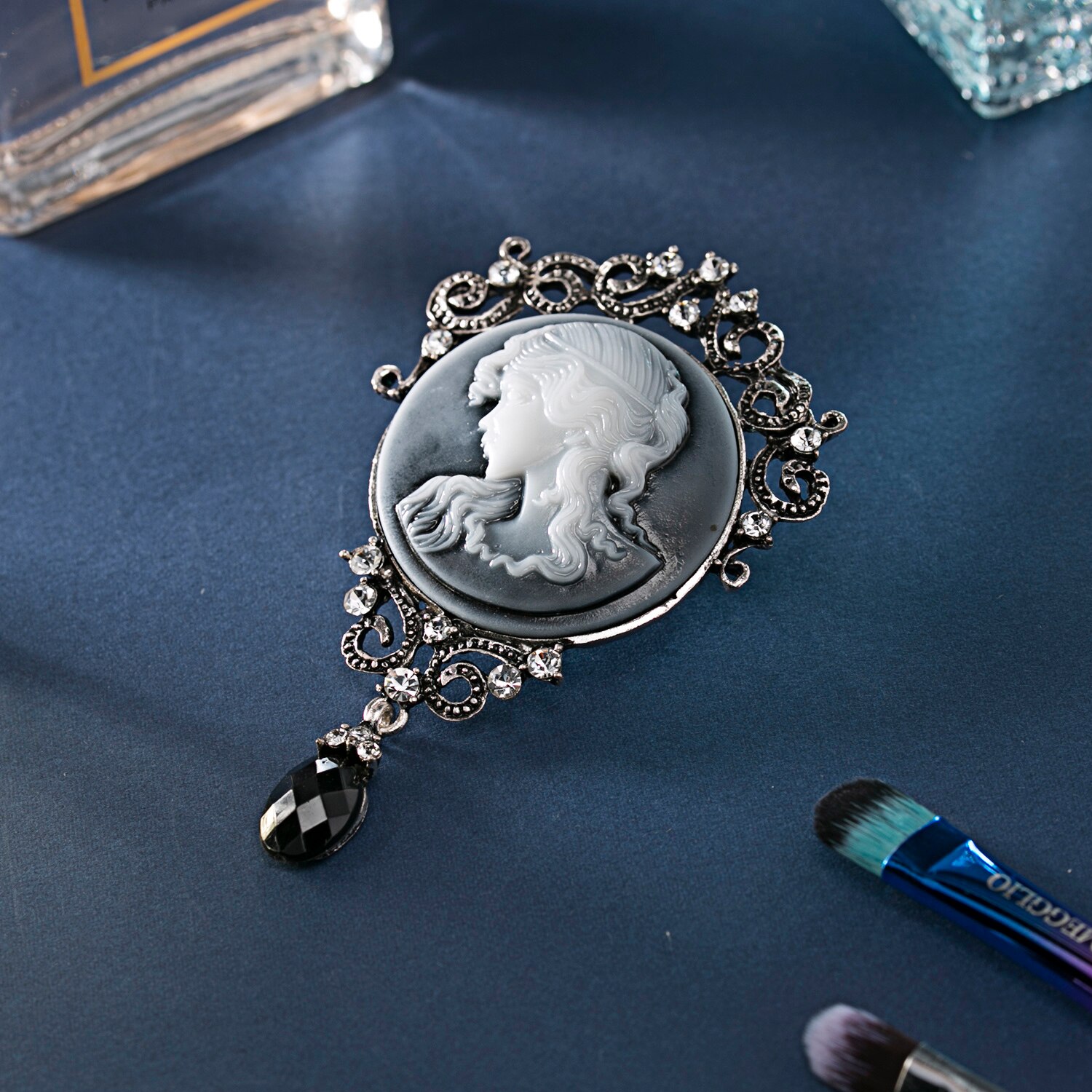 Rinhoo kristall cameo skönhet huvud vintage brosch nålar kvinnor vacker dam flicka figur kavajslag märke kontor tillfällig bröllop smycken