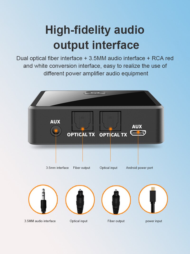 2 IN 1 Bluetooth Audio Receiver Bluetooth Transmitter Support Fiber Optic Interface And 3.5mm AUX Interface For TV Speaker
