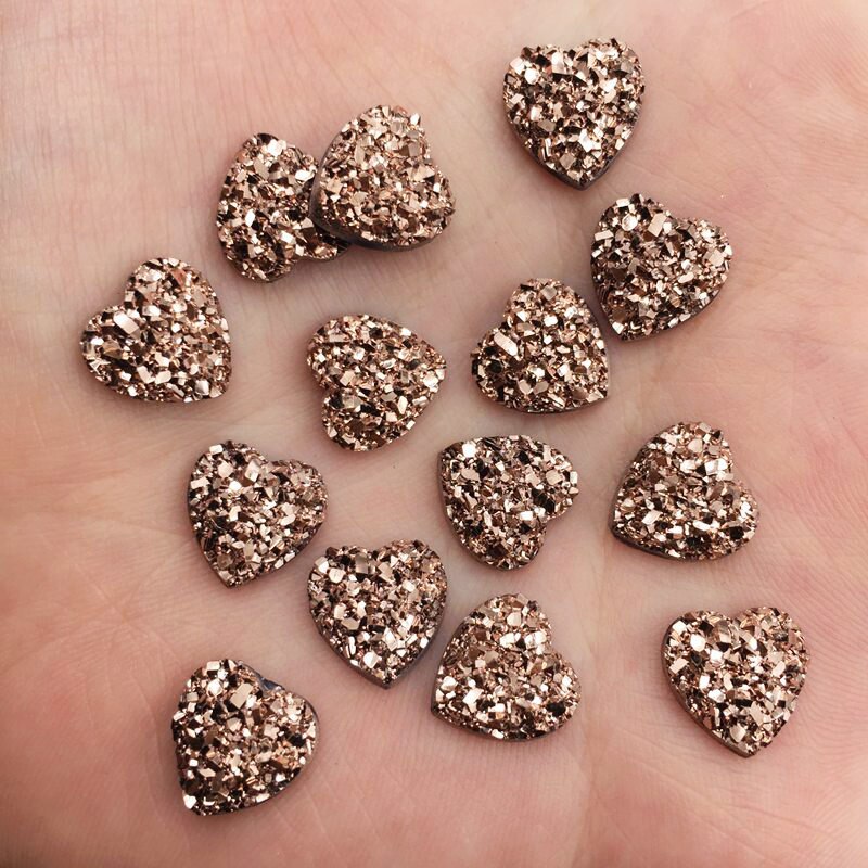 Shiny 60Pcs Resin 10mm heart Ore Surface Flatback Rhinestone for Clothing Applique DIY Scrapbook Jewelry Craft Supplies: 3