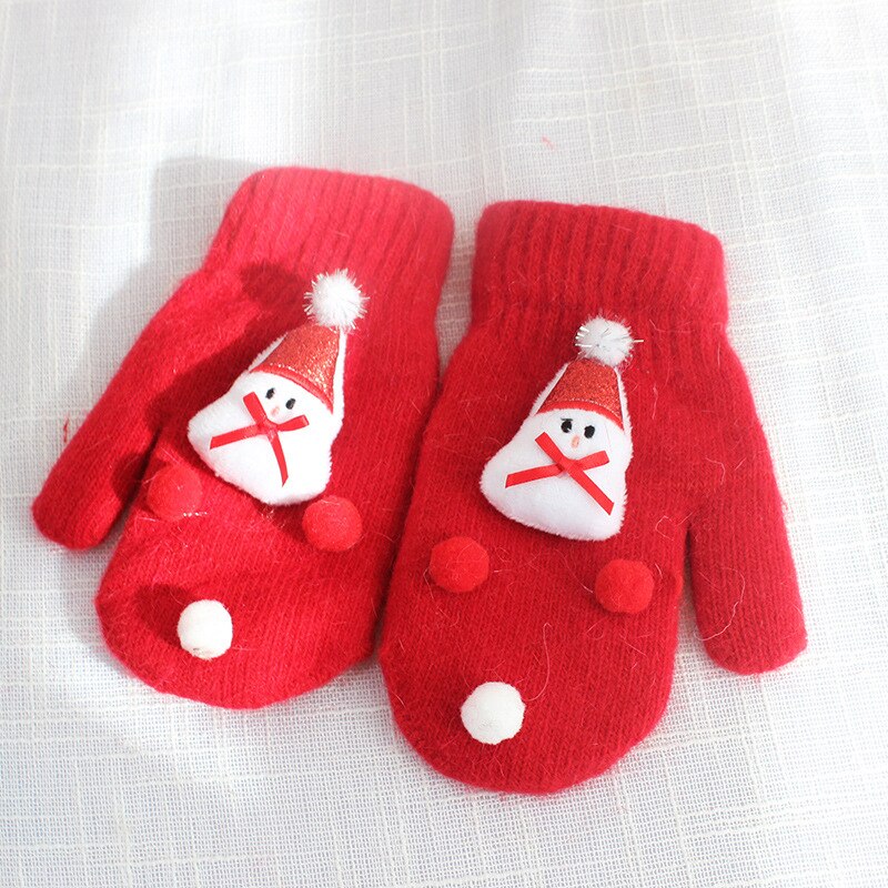 Christmas Red Full Finger Gloves Mittens Snowman Gloves Girl Knitting Needle Thickened Party Year Children: F / M