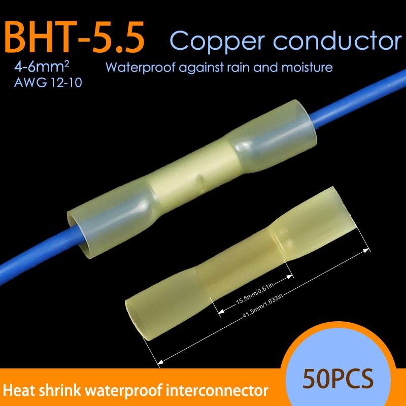 50-teiliges wasserdichtes Schrumpfdraht-Anschlüsse-Set, Kfz-Elektro-Anschlussklemmen-Set, Stoßspleißverbinder, 22–10 AWG: Lavendel