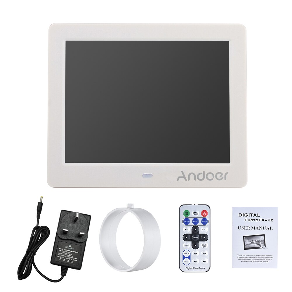 Andoer 8 "HD Wide Screen Hohe Auflösung Digital Foto Bild Rahmen Wecker MP3 MP4 Film-Player mit Fernbedienung