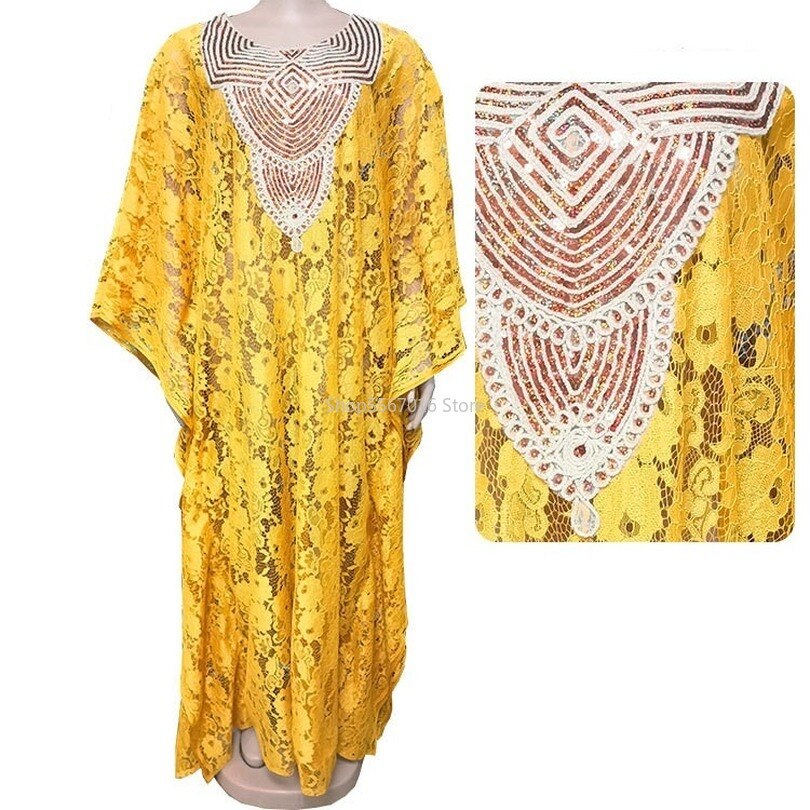 robes africaines pour femmes Dashiki nouvelle africaine soluble dans l'eau dentelle en vrac avec broderie perlée longue robe