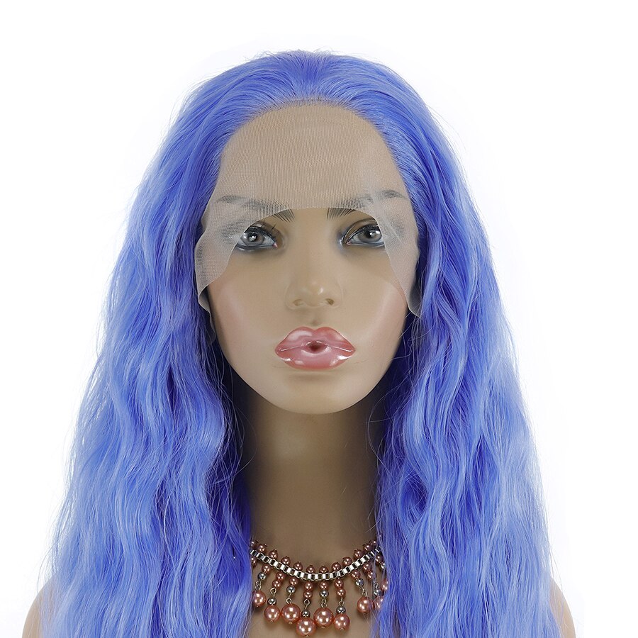 Blue Blonde Long Wave Synthetic Front Lace Wig for Woman 26in Free Part Natural Hairline Wigs for Cos Party Daily Wear