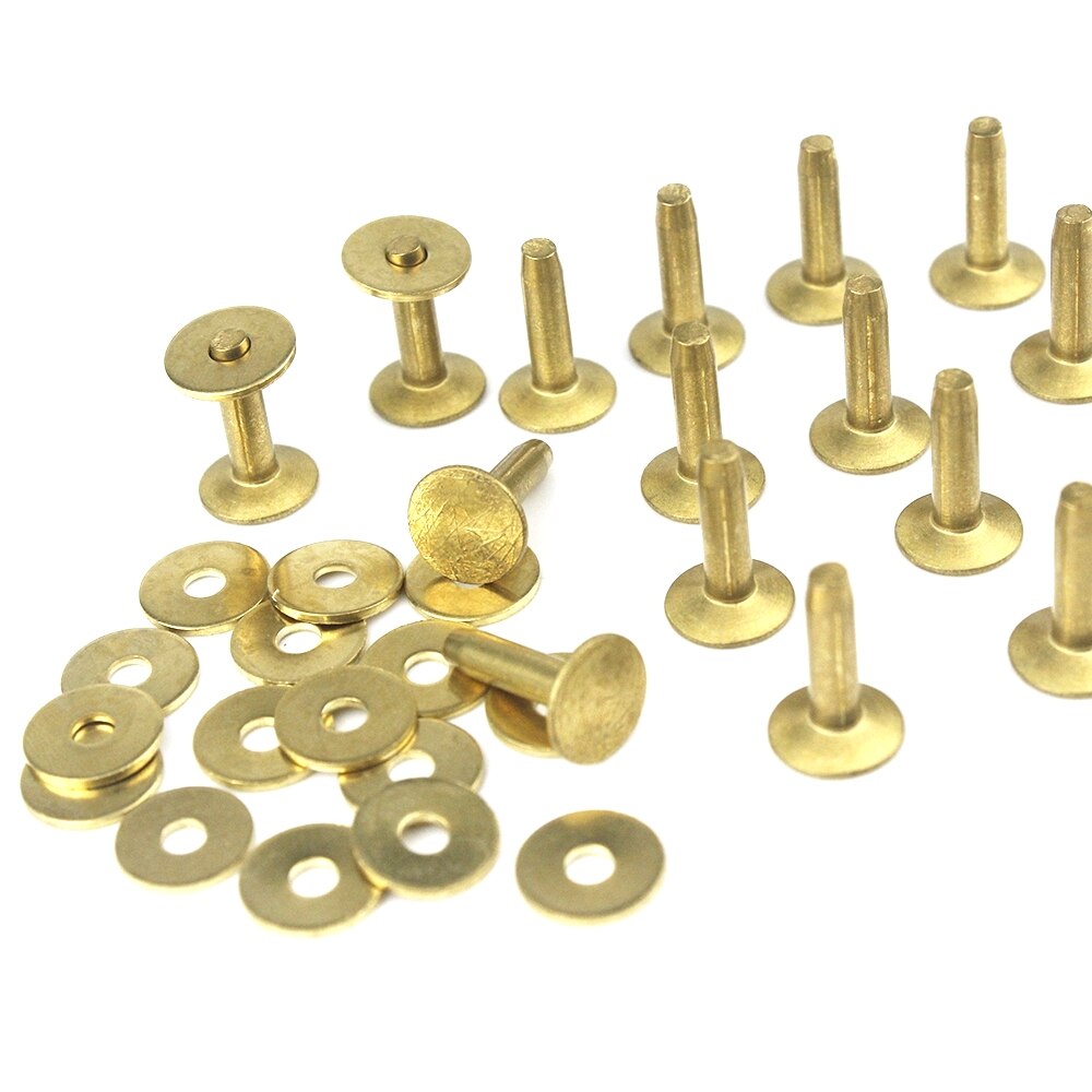 20pcs Solid Brass Rivets &amp; Burrs Leather Craft Belt Luggage Rivets Studs Permanent Tack Fasteners 6 Sizes