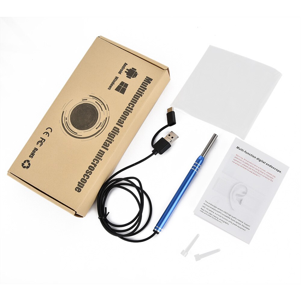 0.3MP Ear Endoscope 3 in 1 Mini Ear Camera HD Visual 5.5mm Waterproof Otoscope Multifunctional Ear Pick Cleaning Tool Android PC: Blue