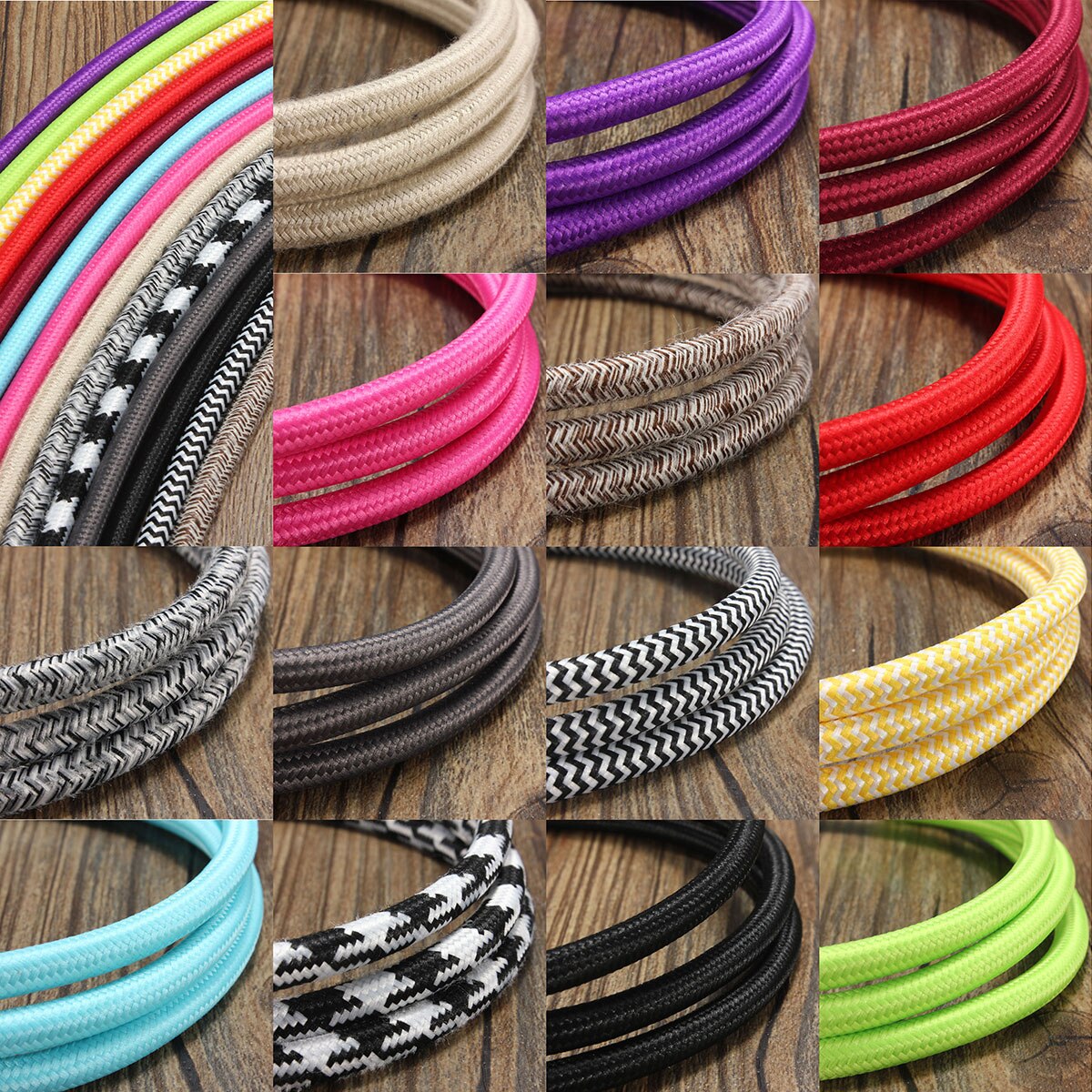 200 cm 2 Ader Stoff Kabel Muticolor Jahrgang Twist Geflochtene Stoff Licht Kabel Tuch Elektrische Draht Kronleuchter Anhänger Lampe Drähte