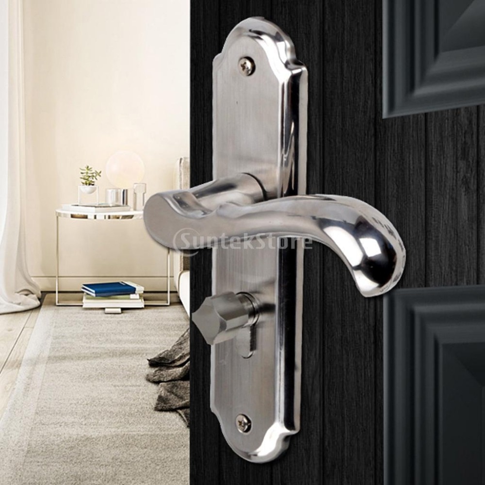 1 Set Durable Door Handle Lock Cylinder Front Back Lever Latch Home Security with Keys Dual Latch Room Door Panel Security Locks