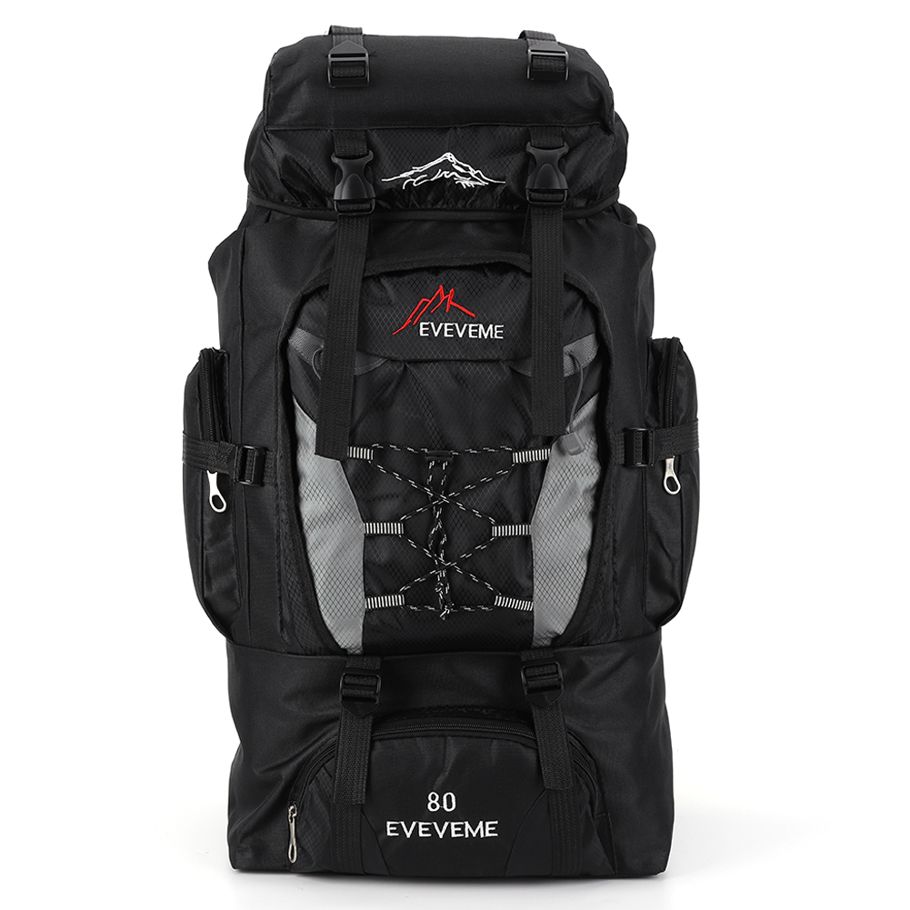 Mochila de alpinismo de gran capacidad, mochila de escalada, correa ajustable, accesorios de viaje, 80L: Negro