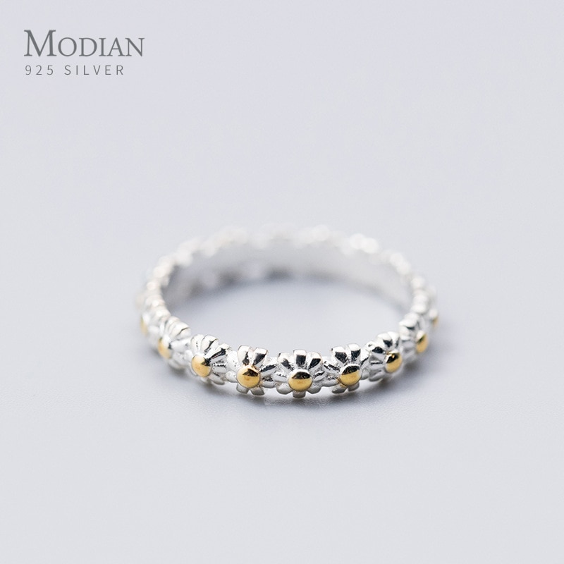 Modian Stackable Tiny Sun Flower Sterling Silver 925 Ring for Women Cute Plant Finger Ring Original Fine Jewelry