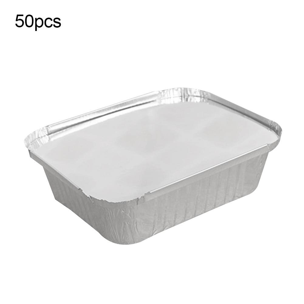 Bandeja de aluminio rectangular desechable para alimentos, recipiente molde para hornear con tapa para barbacoa, contenedor de alimentos, accesorios para barbacoa, 50 Uds.: 550ml