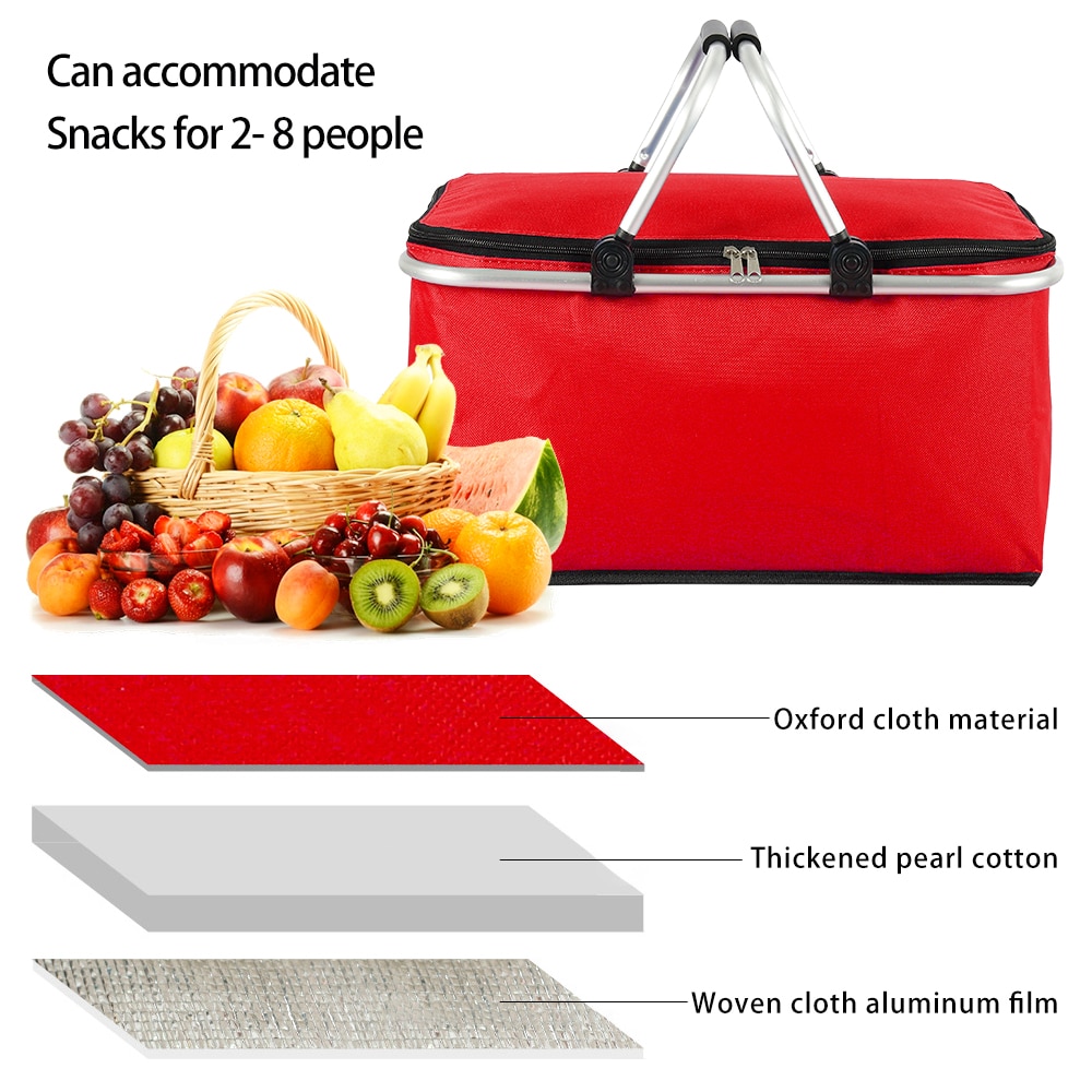 Lunch Bags Folding Picnic Insulated Cooler Bag Cool Hamper Storage Basket 32L Camping Bag Box Outdoor Portable Picnic Basket