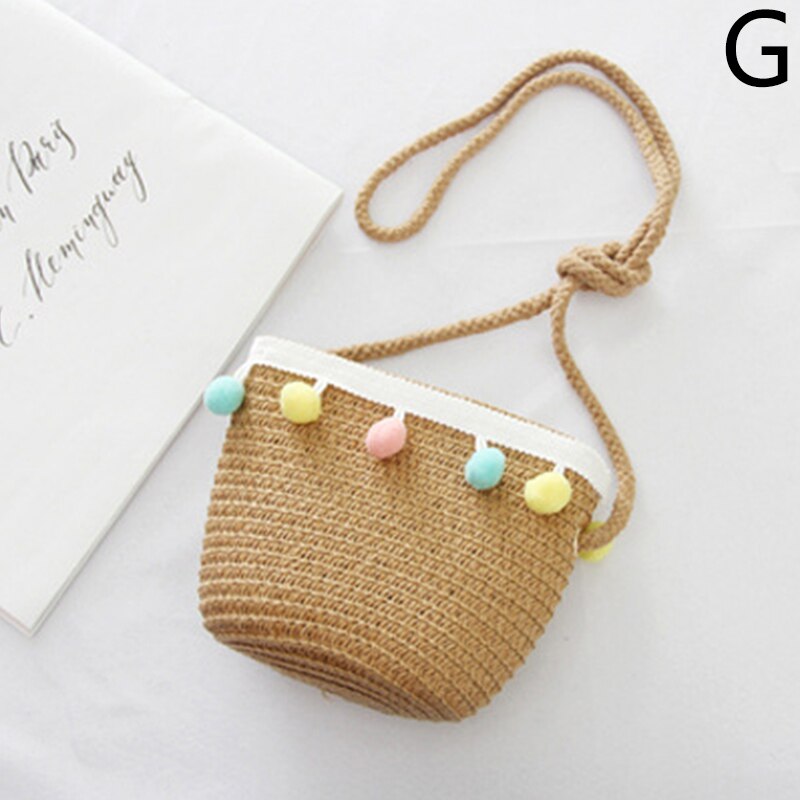 Summer Child Beach Sun Hats Children Girls Straw Bucket Hats Wide Brim Pompom Travel Beach Hats Accessories: G