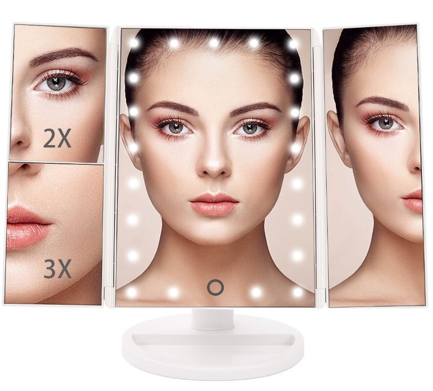 Led Make-Up Spiegel 22 Vanity Light Vergrootglas 3 Floding Aanrecht Touch Screen Cosmetische 10x Vergrootglas Kleine Spiegel Beauty Tools