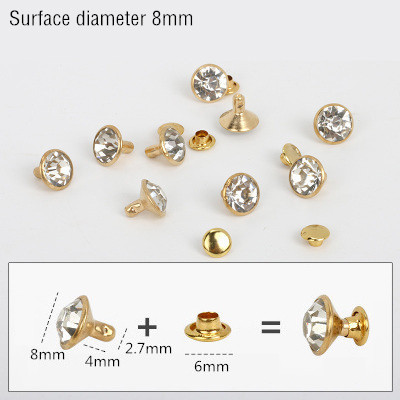 1000Sets 5-11mm Crystal Rhinestone Trim Rivets Diamante Studs DIY Clothing Bag Leather Decorative Rebite Spikes Glass Drill Nail: Gold 8mm