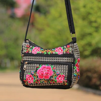 Bohemian borduurwerk Shell tas! Mooie Bloemen geborduurde Leuke Vrouwen schouder &amp; Crossbody bag Vintage Canvas Kleine Carrier