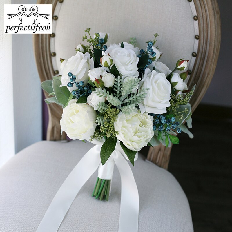 Perfectlifeoh bryllupsbuket saftige planter grønne kunstige brudebuketter de mariage bryllupsbuket