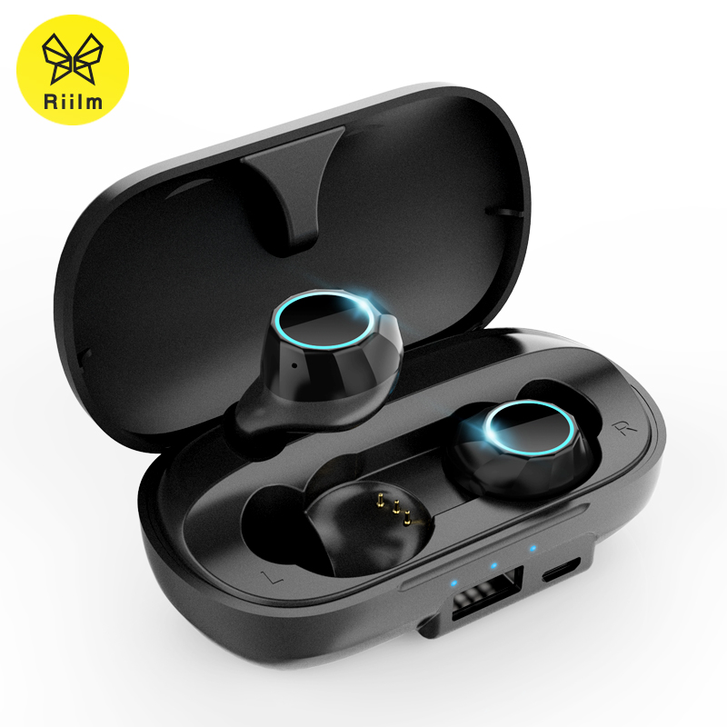 Riilm echte draadloze stereo oortelefoon draadloze 3D stereo Bluetooth oordopjes en power bank met Microfoon handsfree bellen
