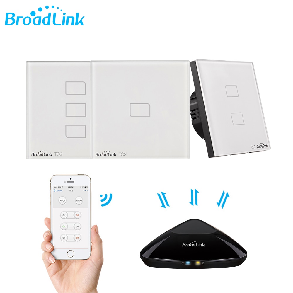 Broadlink TC2 1/2/3Gang Eu Standaard Lichtschakelaar Modern Wit Touch Panel Wifi Draadloze Smart controle Via Rm Pro/RM4 Pro