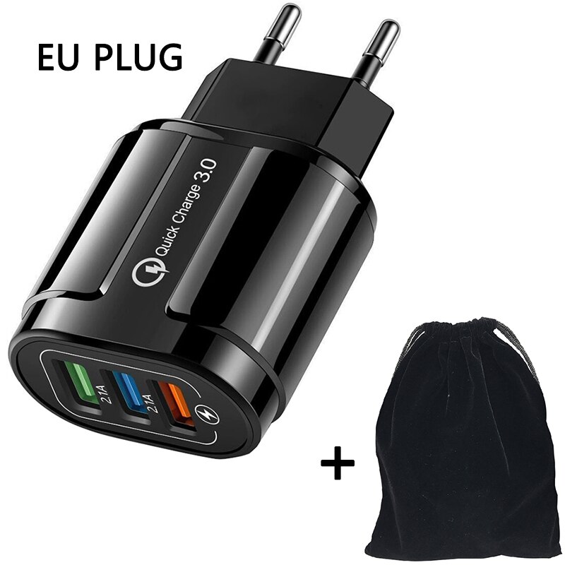 Quick Charge 3.0 For iPhone Charger Wall Fast Charging For Samsung EU Plug for Xiaomi for Huawei Mobile Phone Chargers Adapter: Black Bag