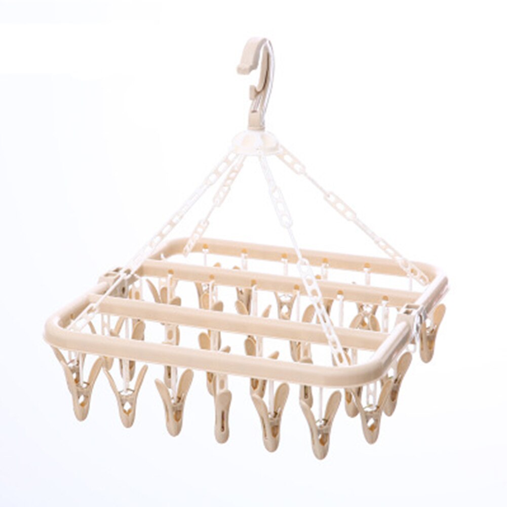 32 Pegs Flexible Washing Laundry Dryer Hanging Rack Underwear In/outdoor Socks Folding Multifunctional Hanger: beige