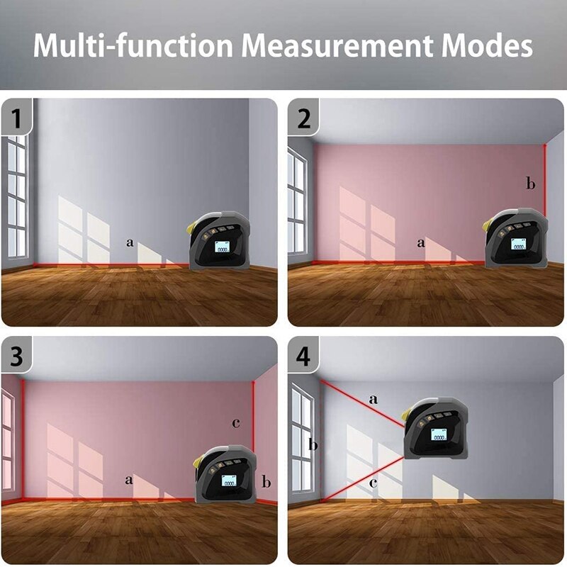 Tape Measure, M/Inch/Ft Distance Area and Volume-Building Measurement Tool LCD Display USB Charging