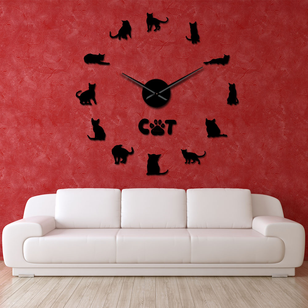 DIY Tonkinese Cats Wall Art Animals Kitty Pet Frameless Giant Wall Clock With Mirror Effect Large Silent Quartz Clock Wall Watch