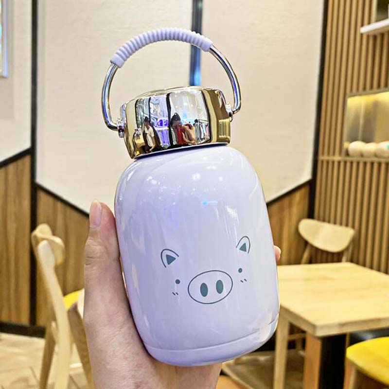 Taza térmica de 230ml para niño y niña, botella térmica para agua, taza térmica bonita de acero inoxidable, termo de estudiante, taza con asa: Azul