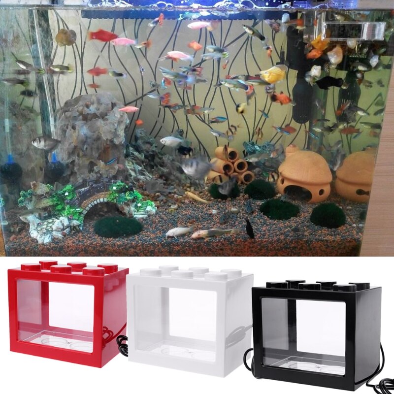 Usb mini akvarium akvarium med led lampe lys betta fisk kampcylinder