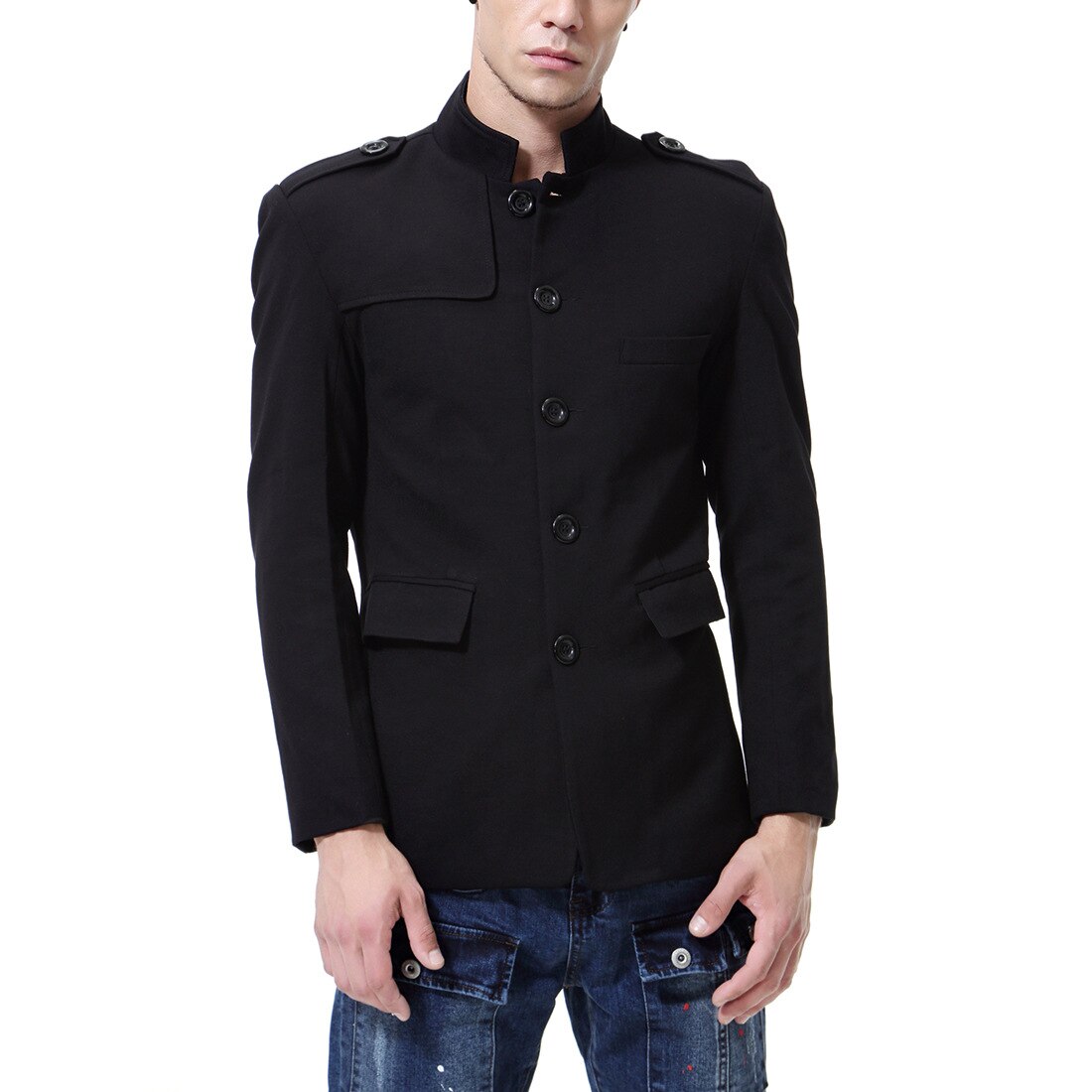 Neue Chinesische Kunst Geschäft Blazer Männer lässig Stehkragen Männlichen kleidung schlank passen Herren Mantel Jacke Größe S-2XL