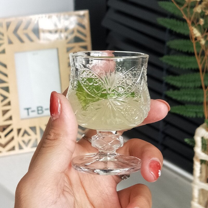 Mini copa de vidrio en relieve para Bar, vaso transparente para cóctel, vaso para café expreso, leche, zumo, , 1 unidad