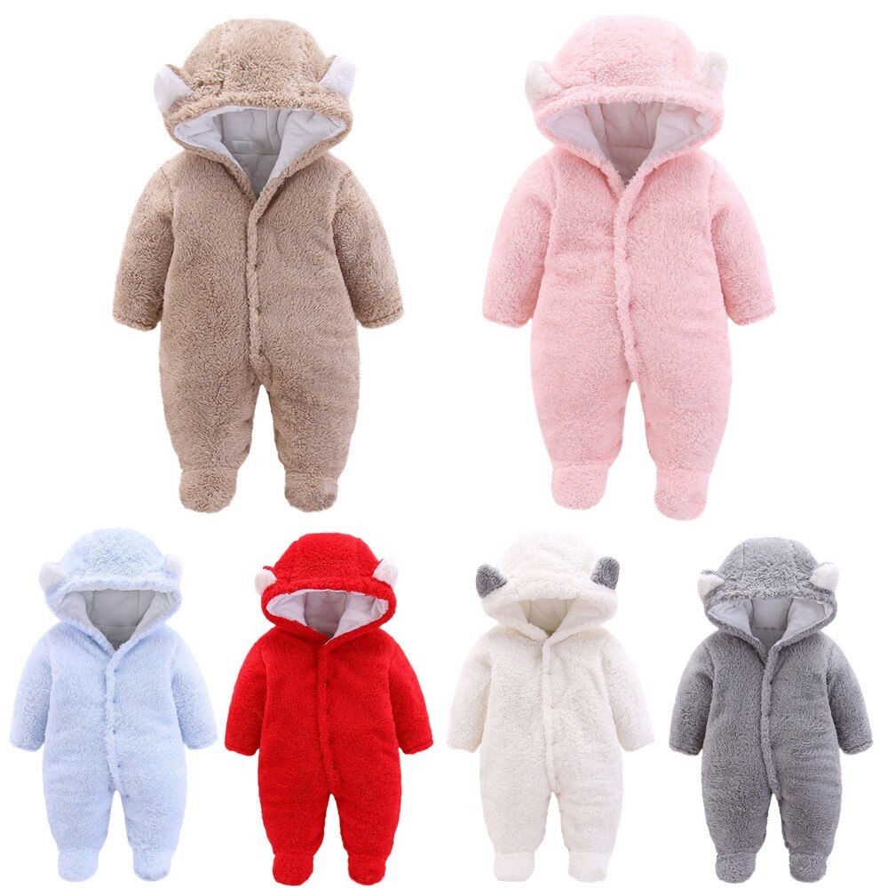 Winter Warm Cotton Casual Newborn Cute Bear winter Hooded Jumpsuit Bag Foot Romper For Baby Boy Baby Girl