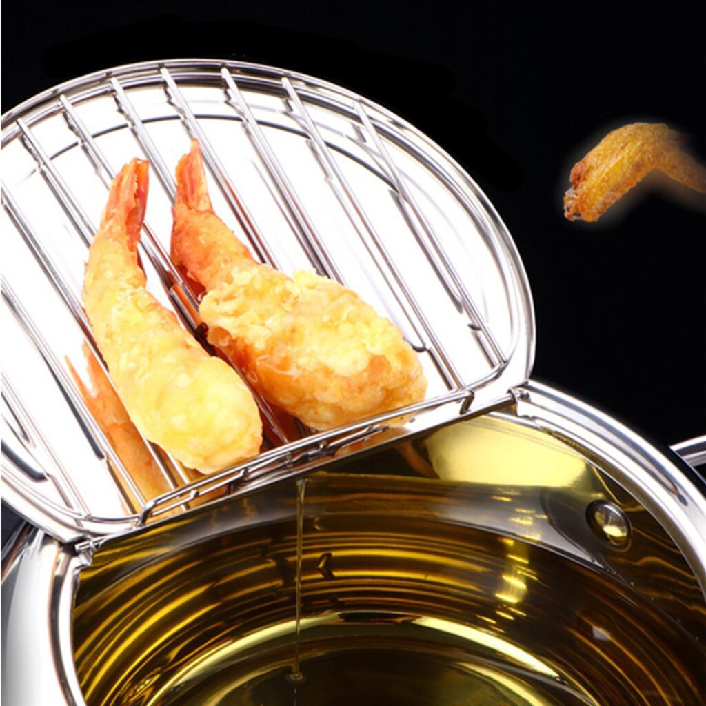 Deep Frying Pot Drainage Temperature Controllable Tempura Fryer Pan 24cm