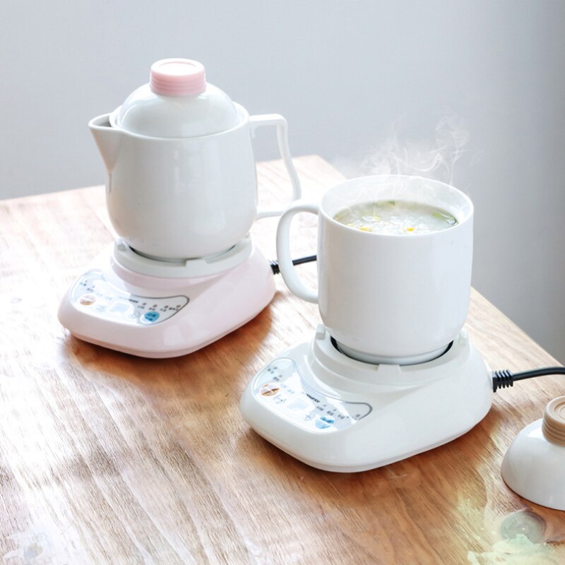 600ml Portable White Electric Kettle Ceramic Handle Cute Small Kettle Stew Cup Modern Mini Chaleira Branca Smart Kettle OB50SH