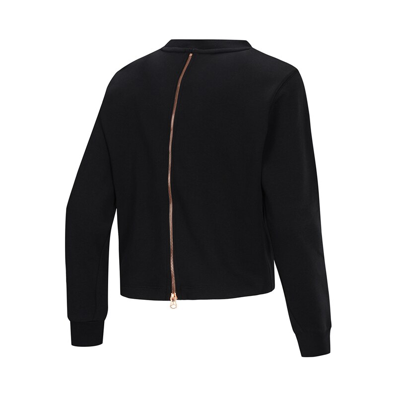 Li-ning kvinner trening po strikket topp vanlig passform glidelås 82% bomull 18% polyester fôr sportsgensere sweatshirts awdq 114 www 1079