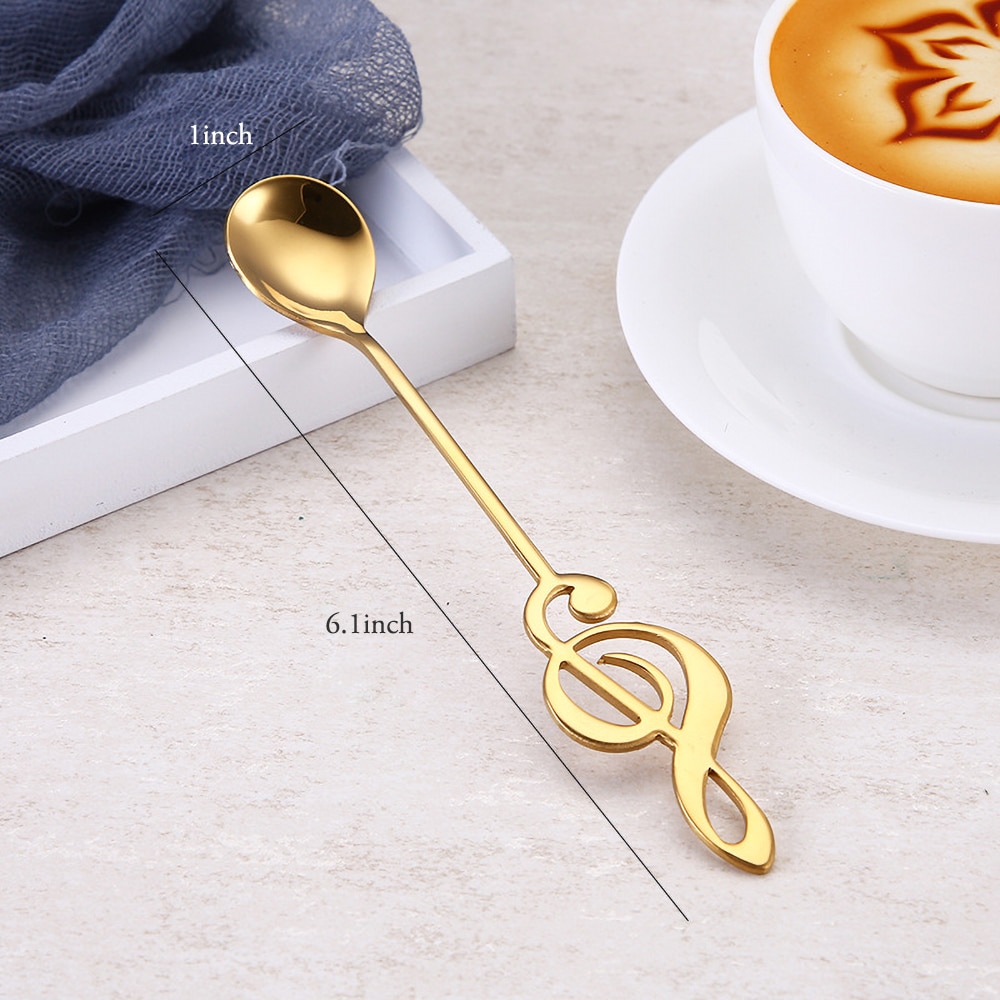 Rvs Koffielepels Spiegel Gepolijst Goud Muziek Symbool Dessert Lepel Koffie Bar Keuken Benodigdheden Thee Accessoires